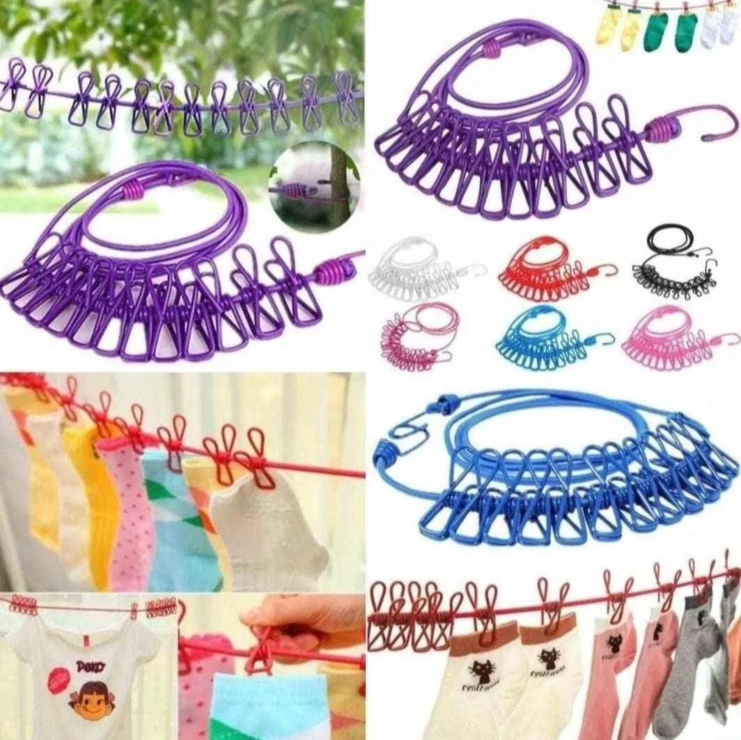 Portable 12 Clip Clothing Rope