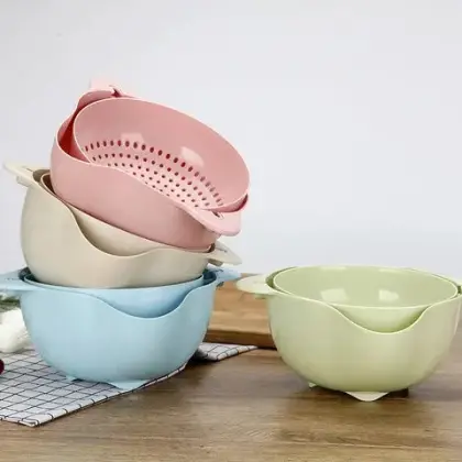 2‑in‑1 Strainer Bowl – Kitchen Fruit & Veg Washing Basket