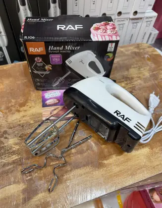 Raf Super Speed Scarlett Hand Mixer – 7 Speed Egg Beater with Chrome Beater + Dough Hook (White) (Premium Quality 🇨🇳)