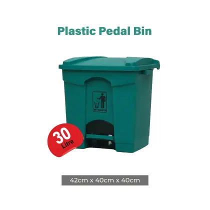 Zidello 30L Plastic Pedal Bin (42cm x 40cm x 40cm) – Durable Fo (Random colours)