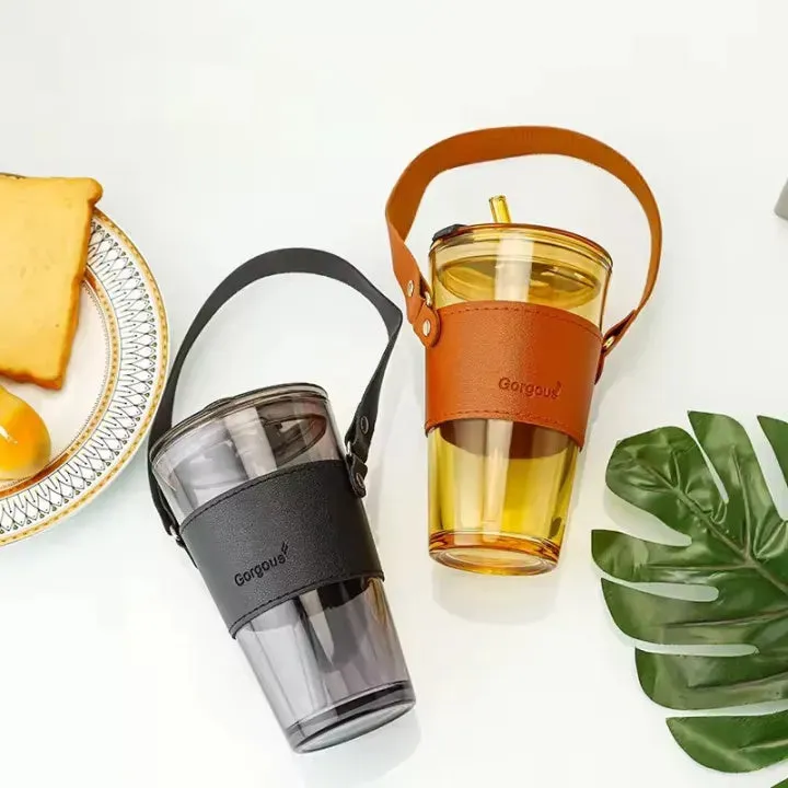 Premium Transparent Glass Drinking Cup with Lid & Straw – Portable Bamboo Wrapped Beverage Tumbler — photo 4