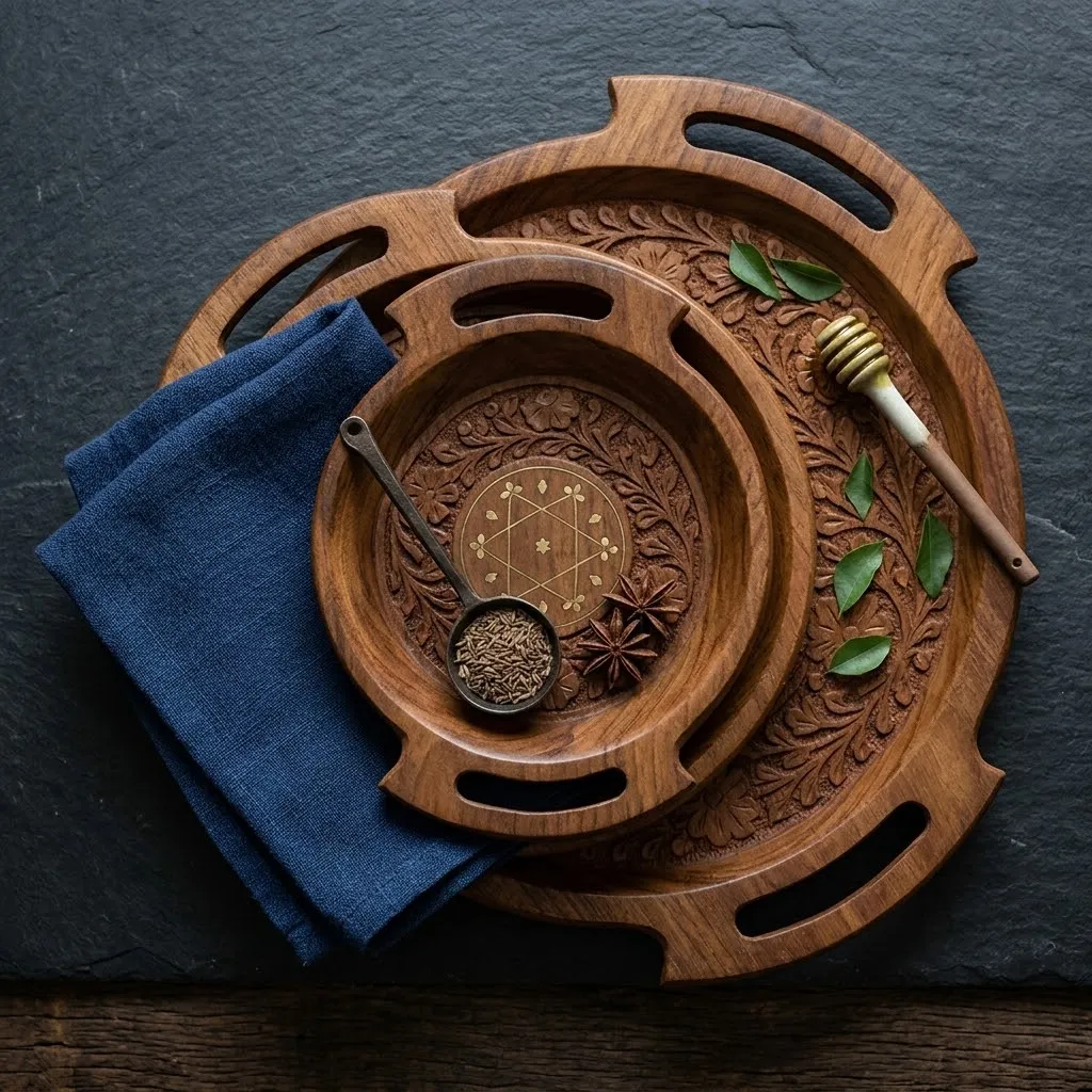 Wooden Carving Plate Bring rustic elegance and artisanal charm to your home with the Wooden Carving Plate Set of 3. — photo 3