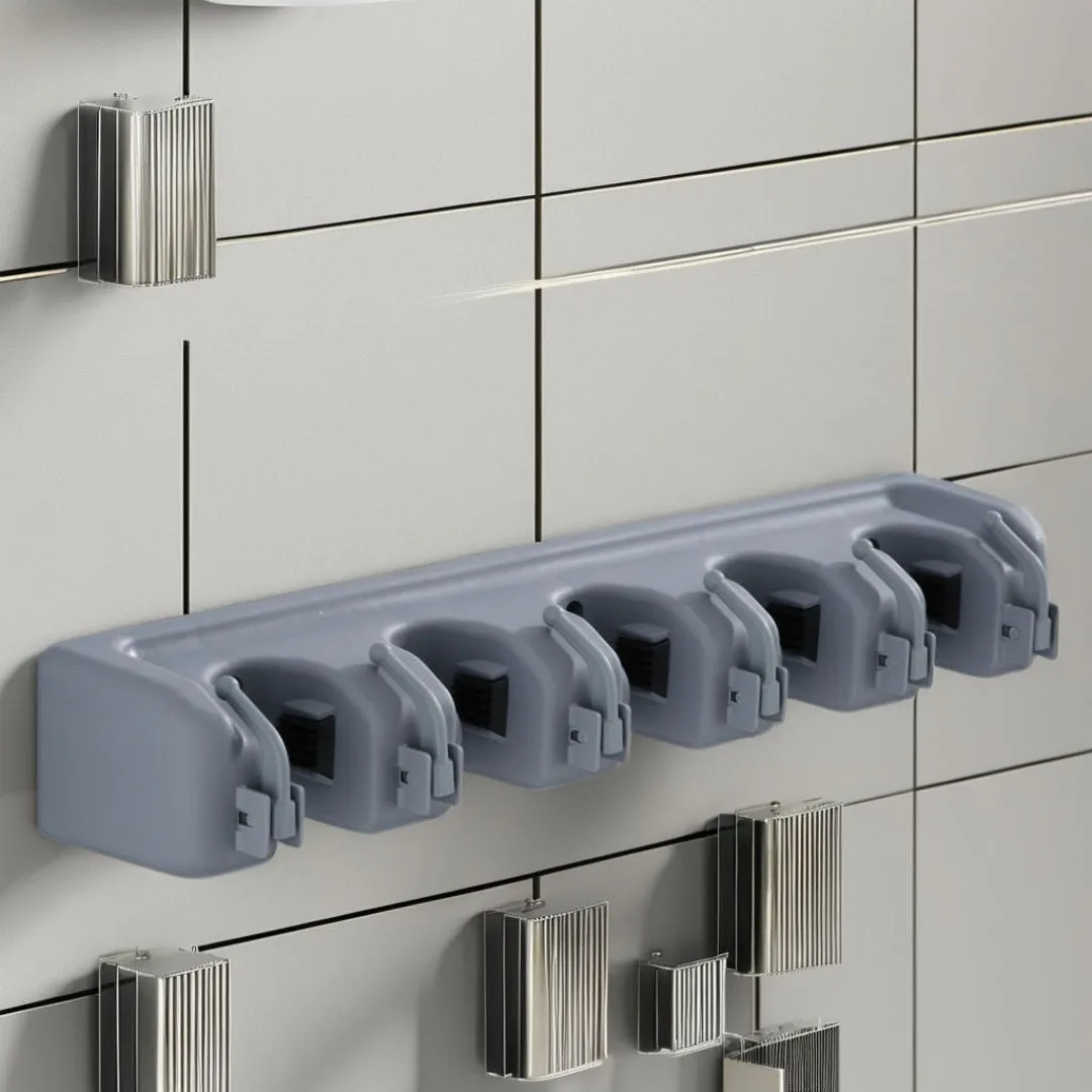 Zidello Wall-Mounted Mop & Broom Holder with Slots & Hooks — photo 3