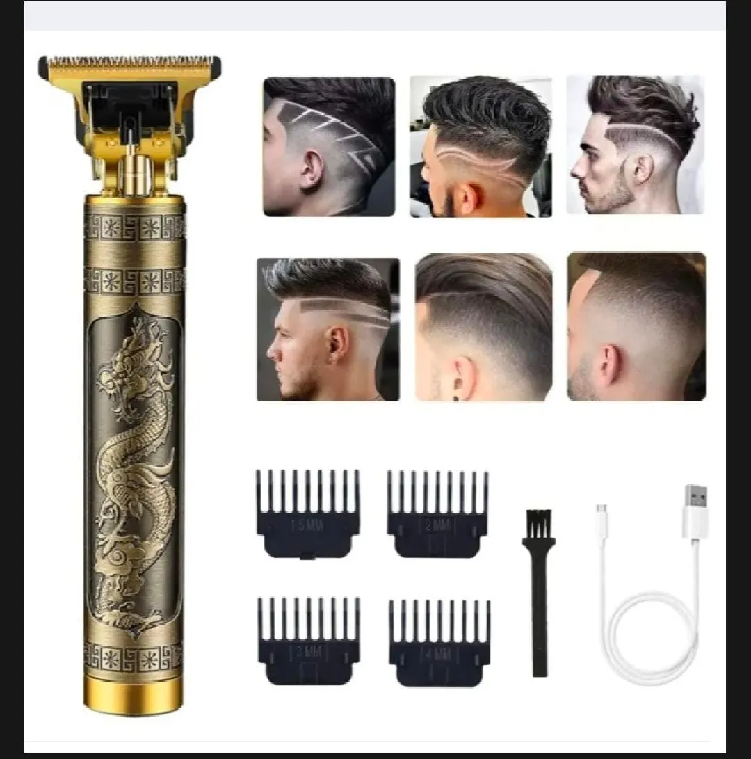 Metal Body - Vintage T9 Trimmer and Hair Clipper Cutting Machine For Men | Dragon Design | Golden Color Trimmer — photo 2