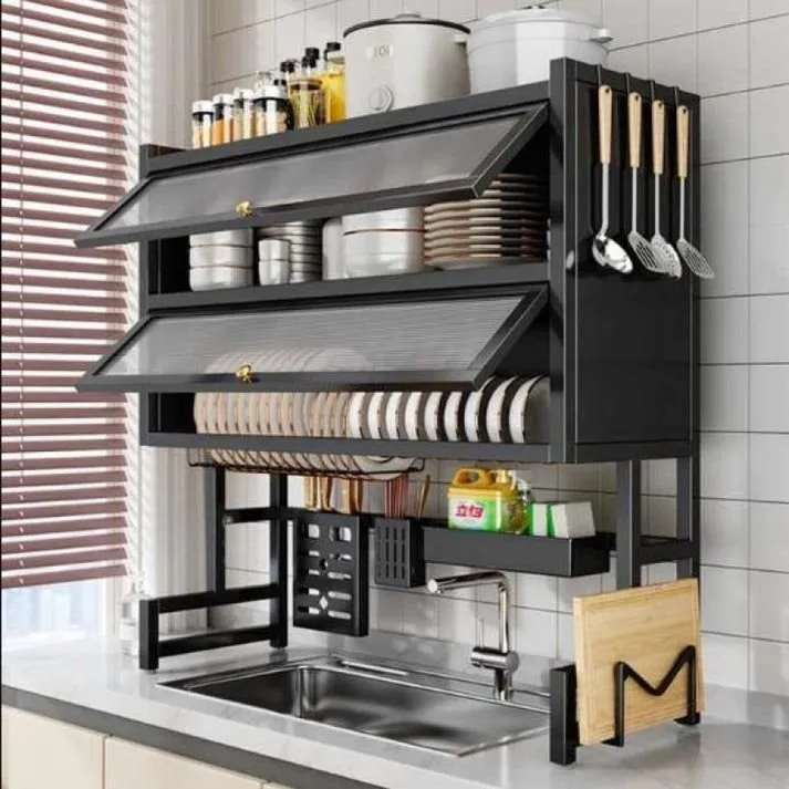 2 Layer Over the Sink Cabinate (Box Packing)* Black & White Colour Available Size: Width: 85 cm Height: 90 cm Depth: 28 cm