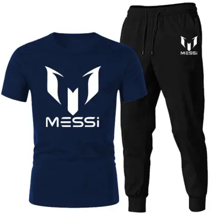 2 PCs Messi Printed Summer Half Sleeve T-Shirt & Trouser Tracksuit for Men - Extra Large