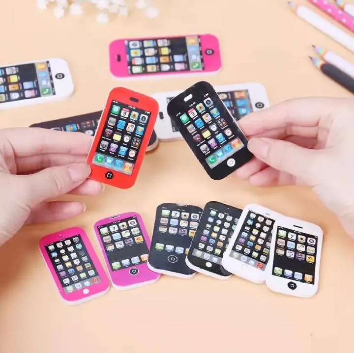 Pack of 6 Mobile Phone Shape Fancy Erasers for Kids – Cute Rubber Erasers for School, Drawing & Stationery (3 Small + 3 Large) - Multi Color — photo 3