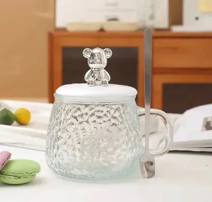 Modern 400ML Hammer Pattern Glass Coffee Mug with Handle – Heat Resistant
