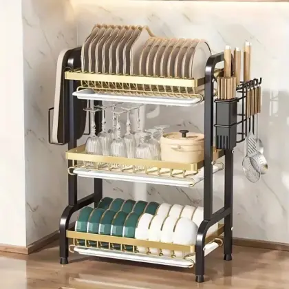 Premium 3 Tier Kitchen Storage Rack – Stainless Steel Dish Drainer with Drainage System