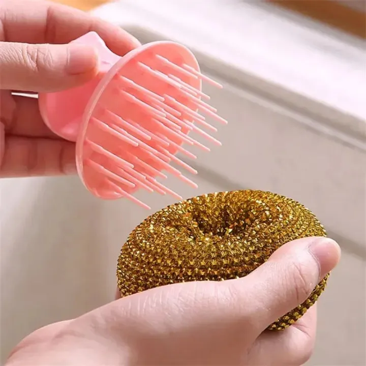 Stainless Steel Wire Ball Brush with Long Handle – Kitchen Dishwashing Scrubber