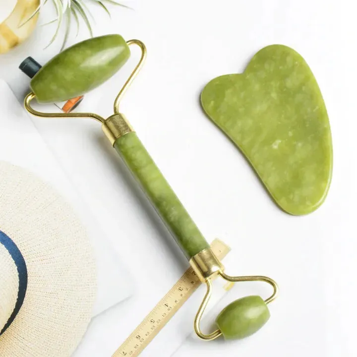 Natural Jade Roller & Gua Sha Set – Facial Massage & Anti‑Aging Skin Tool