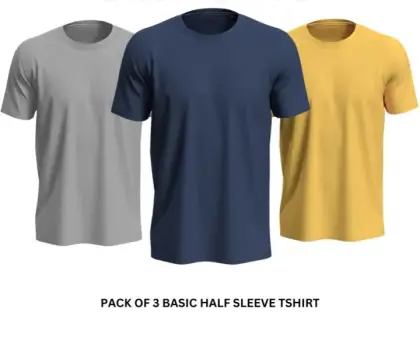 Pack of 3 Premium Half Sleeves Round Neck Plain Color T-Shirts for Men & Boys – Soft Comfortable Fabric - Extra Large